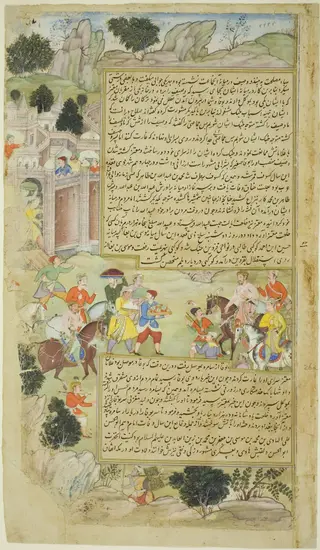 Al-Mu'tazz Sends Gifts to Abdulla ibn Abdulla, from the Tarikh-i Alfi manuscript, Tarikh-i-Alfi