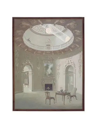 Architectural capriccio, one of five decorative paintings from the V&A 'Painted Room', by Alan Dodd