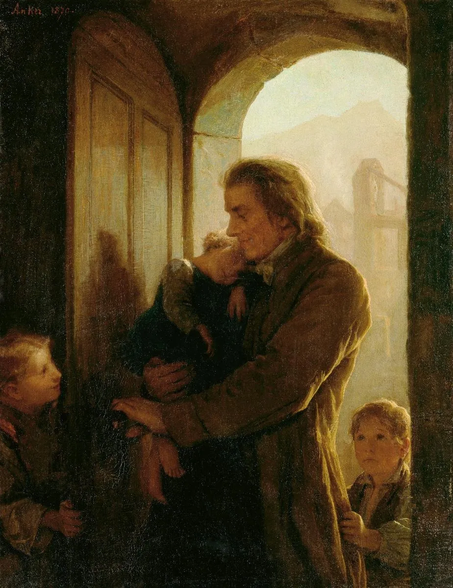 Heinrich Pestalozzi with the Orphans of Stans, by Albert Anker, oil, 1870