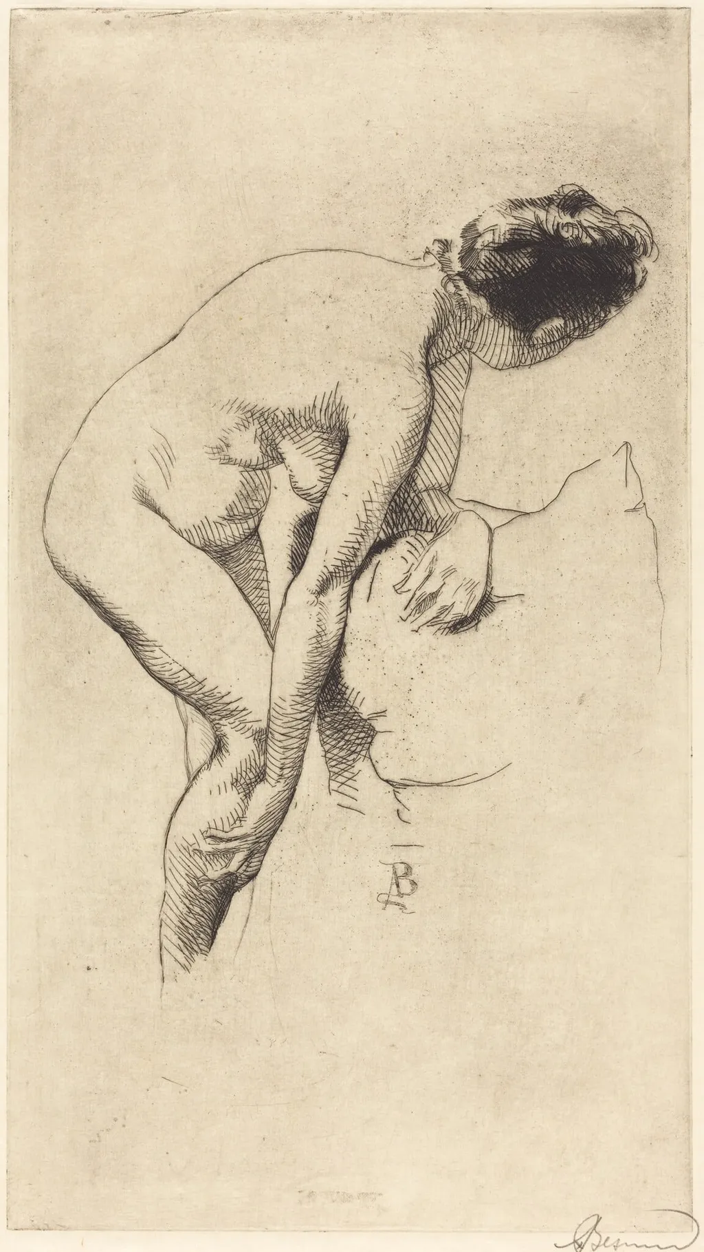 Nude Holding Her Leg (Femme nue se tenant la jambe), by Albert Besnard, ink, 1886