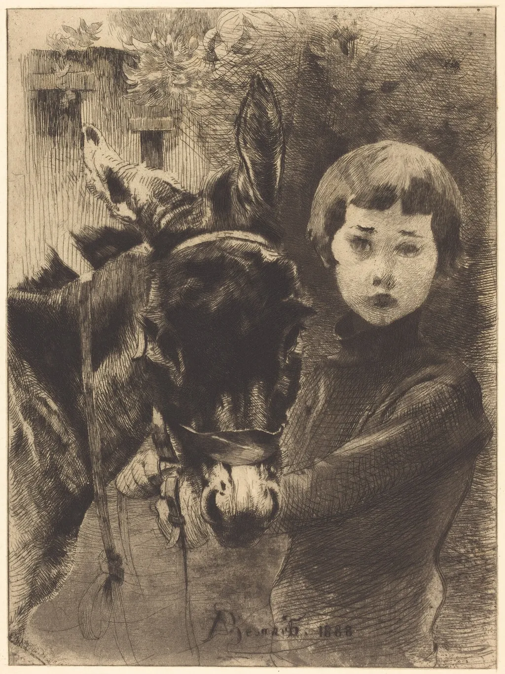 Robert Besnard and His Donkey (Robert Besnard et son ane), by Albert Besnard, ink, 1888