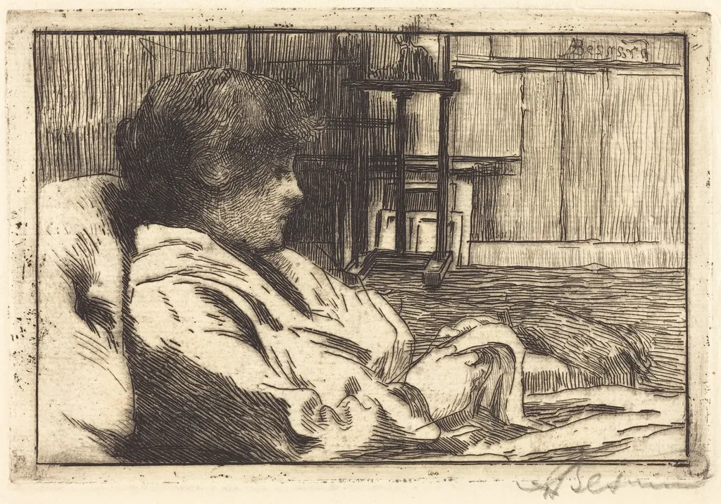 Woman Reading in the Studio (La Lecture dans l'atelier), by Albert Besnard, ink, 1887