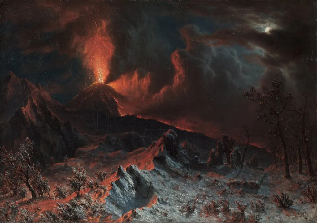 Mount Vesuvius at Midnight, by Albert Bierstadt, unspecified, 1868