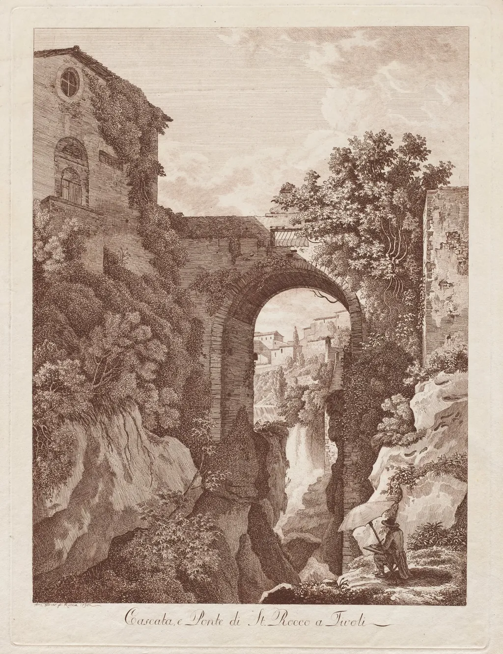 St. Rocco Waterfall and Bridge at Tivoli (Cascata e Ponte di St. Rocco a Tivoli), by Albert Christoph Dies, 1795