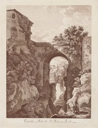 St. Rocco Waterfall and Bridge at Tivoli (Cascata e Ponte di St. Rocco a Tivoli), by Albert Christoph Dies