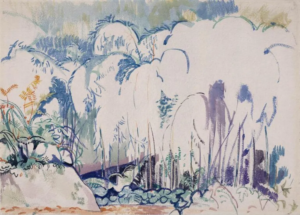 In the Woods, Lynmouth, by Albert Daniel Rutherston, watercolor, 1950