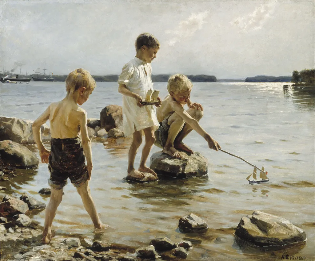 Boys Playing on the Shore, by Albert Edelfelt, oil, 1892