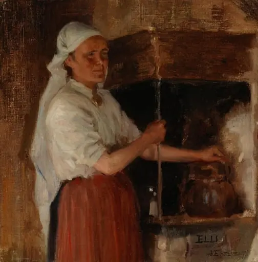 Elli Jäppinen lieden ääressä, harjoitelma, by Albert Edelfelt