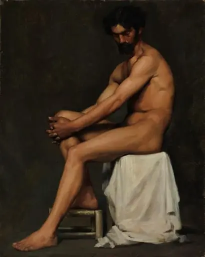 Istuva mies, akatemiaharjoitelma, by Albert Edelfelt