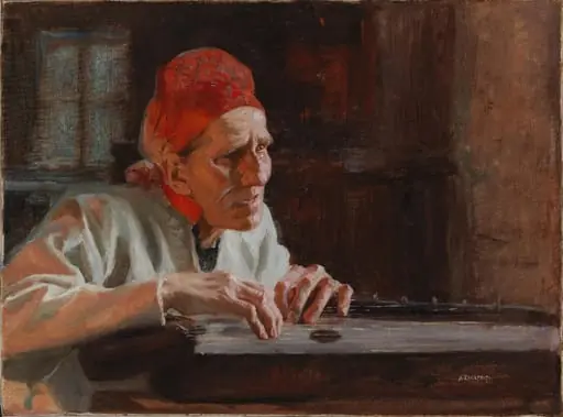 Larin Paraske laulaa itkuvirsiä, by Albert Edelfelt