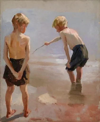 Leikkiviä poikia rannalla, harjoitelma, by Albert Edelfelt