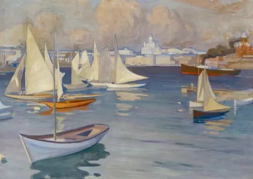 Nyländska Jaktklubbenin soutusatama Helsingissä, by Albert Edelfelt