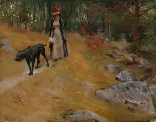 Rantatöyräällä (Annie Edelfelt koiran kanssa), by Albert Edelfelt