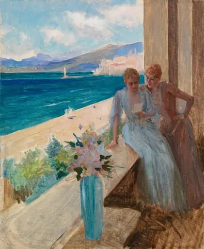 Taiteilijan vaimo ja Emilia von Etter parvekkeella Cannesissa, by Albert Edelfelt