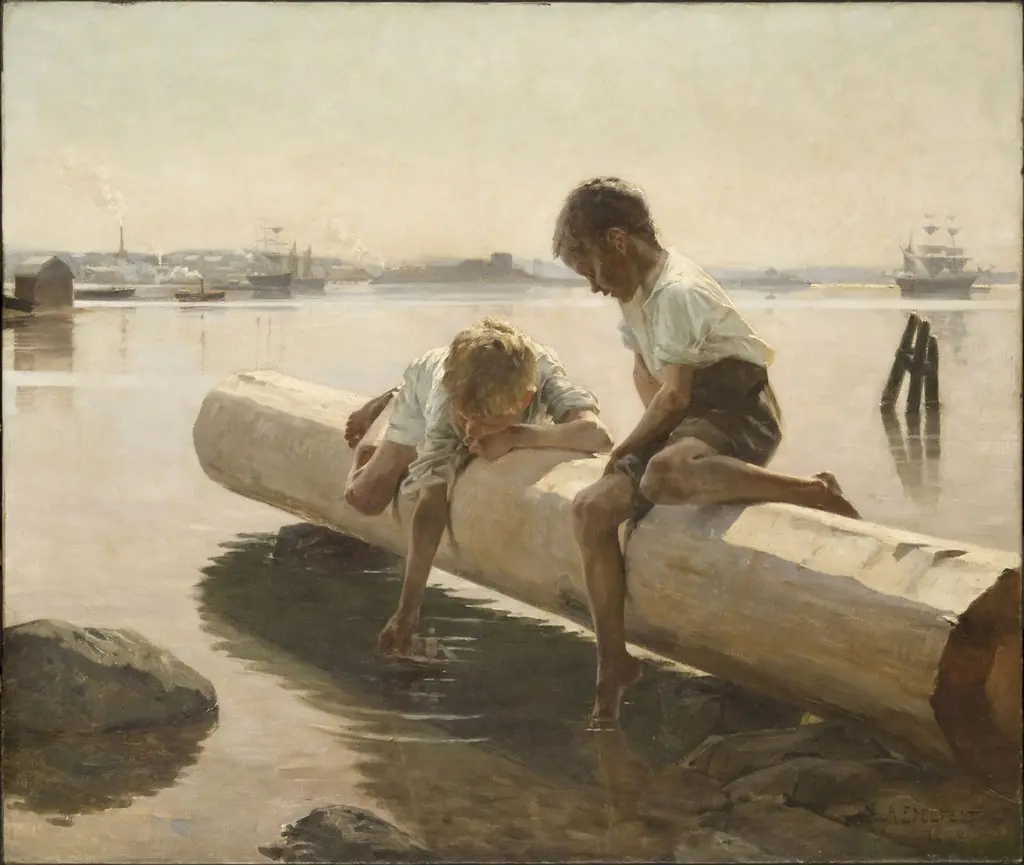 Two Boys on a Log (The Little Boat), by Albert Edelfelt