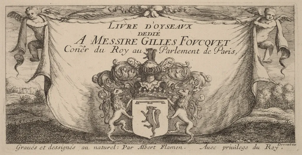 Title Page for "Livre d'oiseaux", by Albert Flamen, ink, 1644
