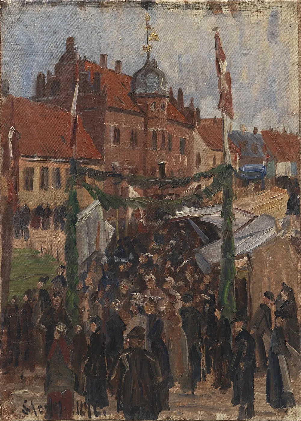 Market in Stege Torv, by Albert Gottschalk, oil, 1896