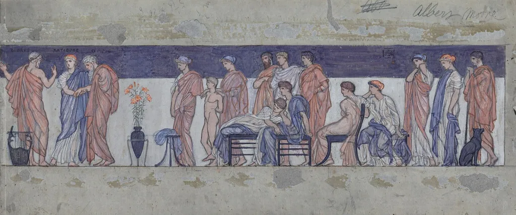A Greek Play, by Albert Joseph ARWS Moore, watercolor, 1868