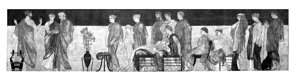 'An Ancient Greek Audience watching a performance of Antigone by Sophocles', by Albert Joseph Moore, paint, 1867