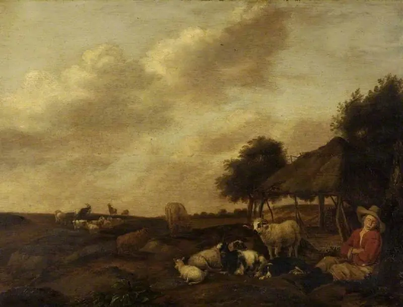 Sheep and goats with a shepherd, by Albert Klomp