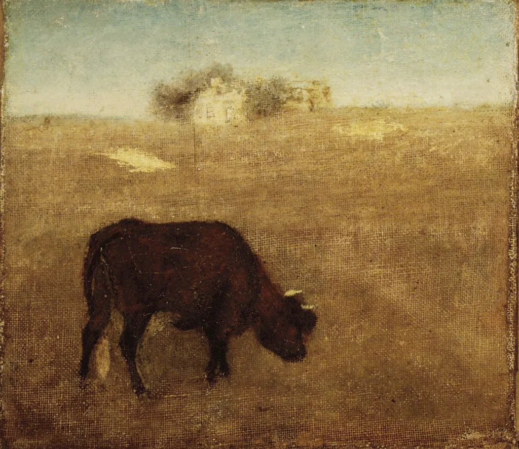 Evening Glow, The Old Red Cow, by Albert Pinkham Ryder, oil, 1870