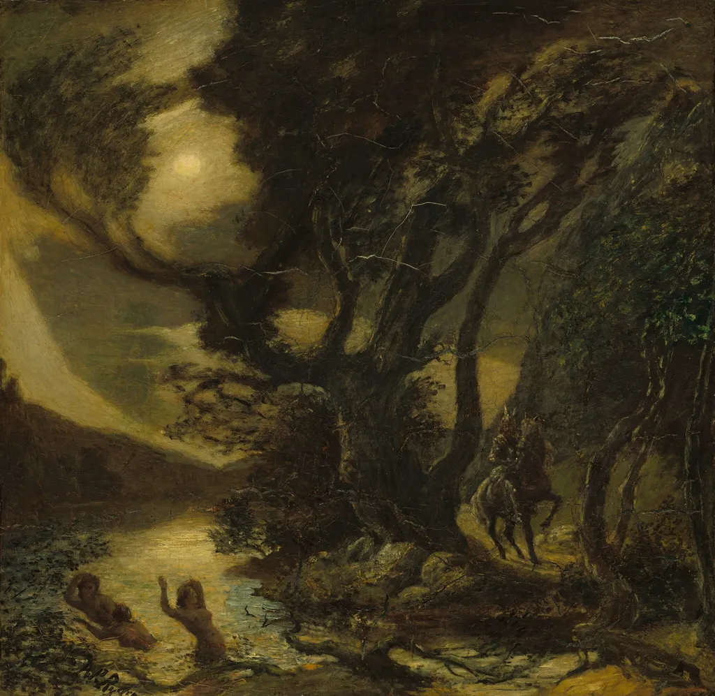 Siegfried and the Rhine Maidens, by Albert Pinkham Ryder, oil, 1890