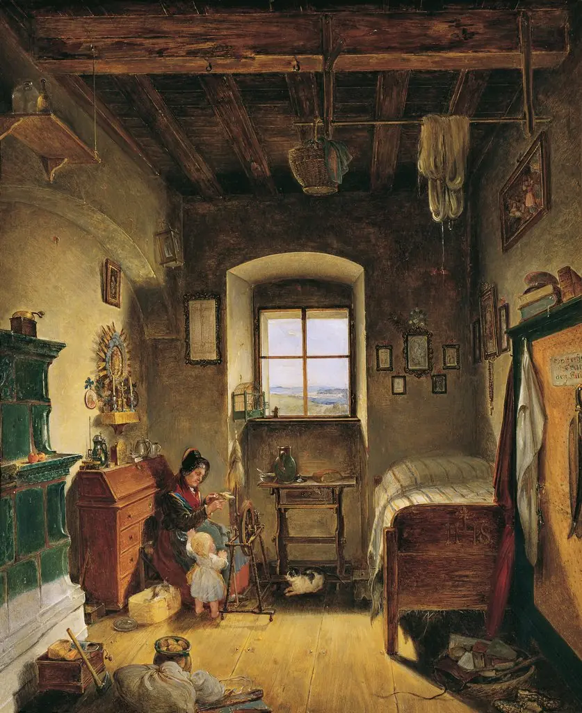 Die Witwe des Landwehrmannes (Bauernstube), by Albert Schindler