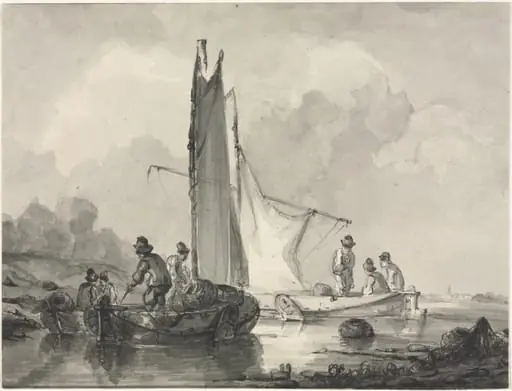 River Landscape with Fisherman and Three Boats, by Albert van Beest