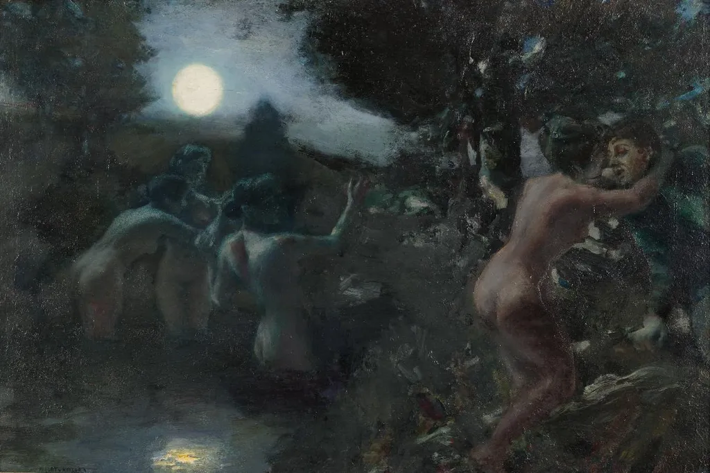 Mondnacht / Versuchung, by Albert von Keller, oil, 1897