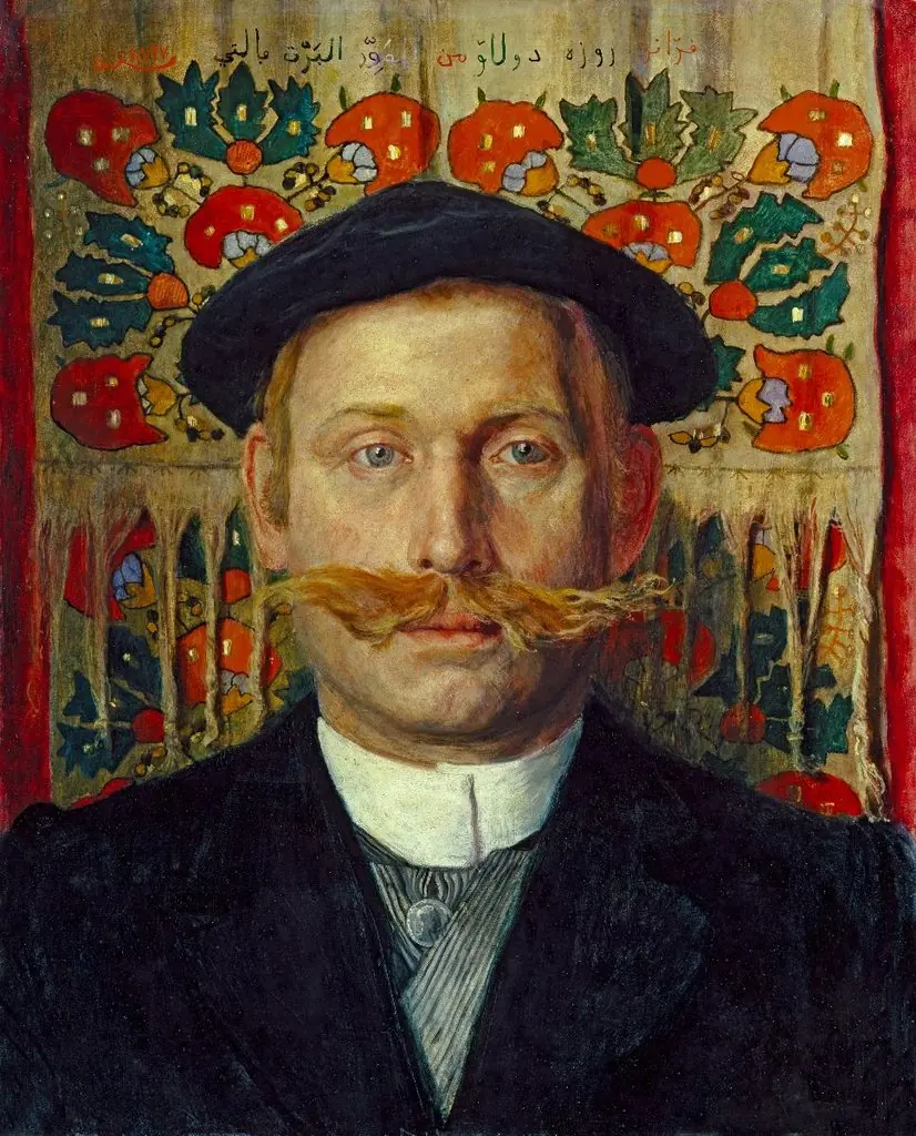 Bildnis Franz Rose von Döhlau vor orientalischem Tuch, by Albert Welti