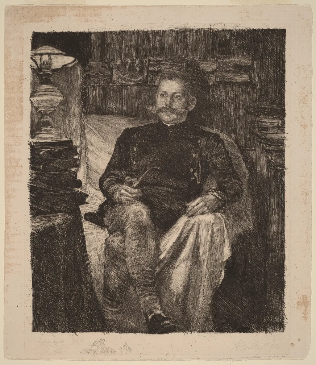 Franz Rose in His Study, by Albert Welti, ink, 1893