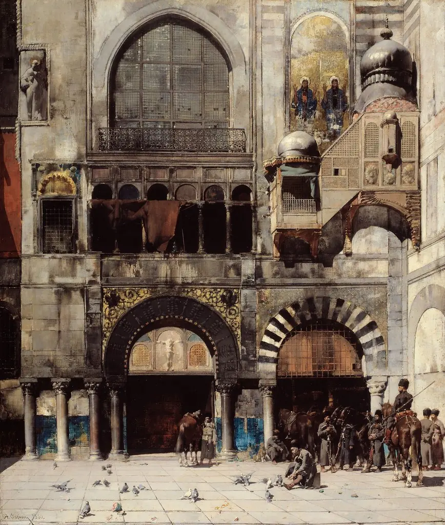 Circassian Cavalry Awaiting their Commanding Officer at the Door of a Byzantine Monument; Memory of the Orient, by Alberto Pasini