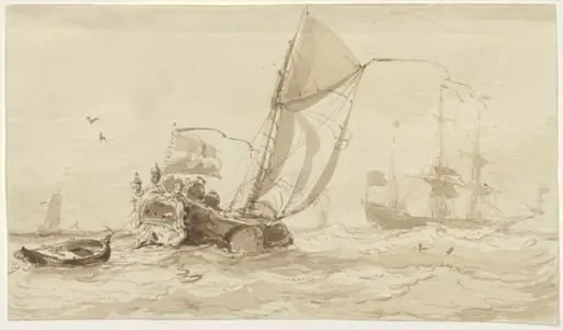 Galleon and other ships at sea, by Albertus van, (1820-1860), Beest