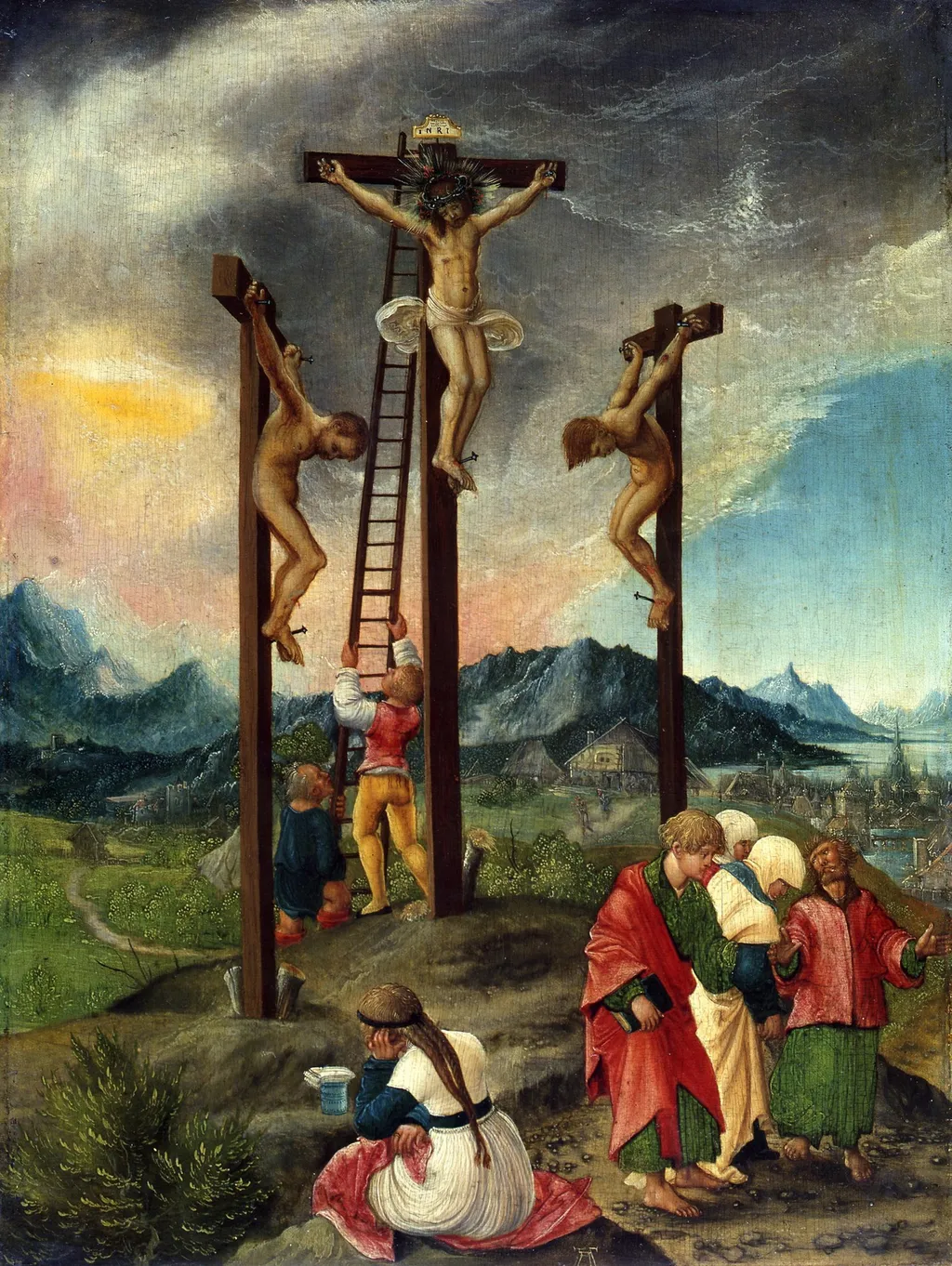 Christ on the Cross between the Two Thieves, by Albrecht Altdorfer, paint, 1520