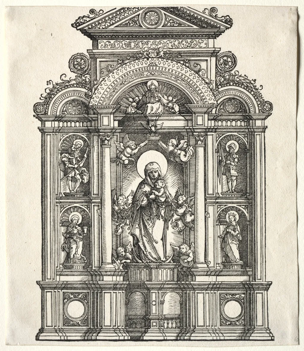 Great Altar with the Virgin, in a border with SS. Christopher, George, Barbara, Catherine, by Albrecht Altdorfer, 1520