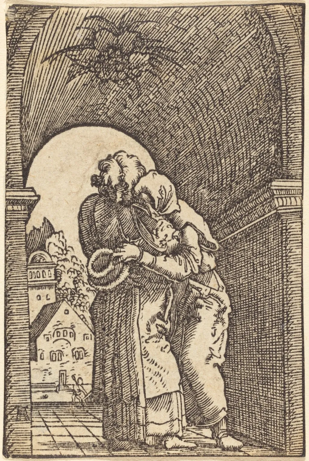 Joachim Embracing Anna, by Albrecht Altdorfer, ink, 1513