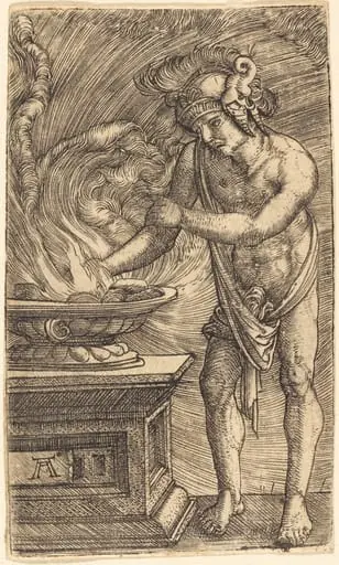 Mucius Scaevola Burning His Hand, by Albrecht Altdorfer