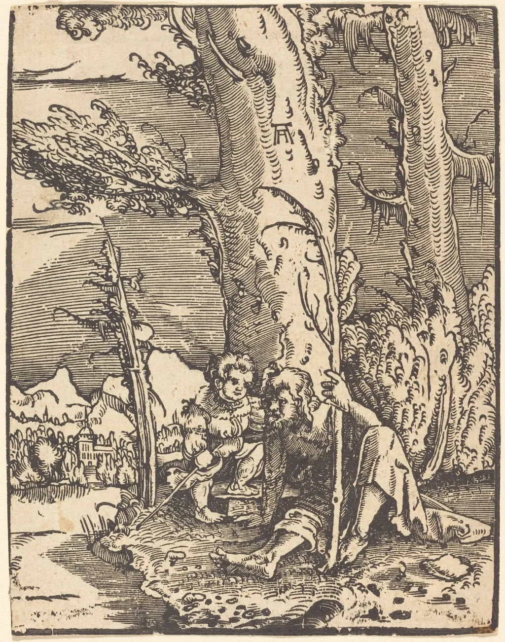 Saint Christopher Seated by a River Bank, by Albrecht Altdorfer, ink, 1516