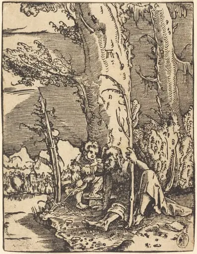 Saint Christopher Seated by a River Bank, by Albrecht Altdorfer