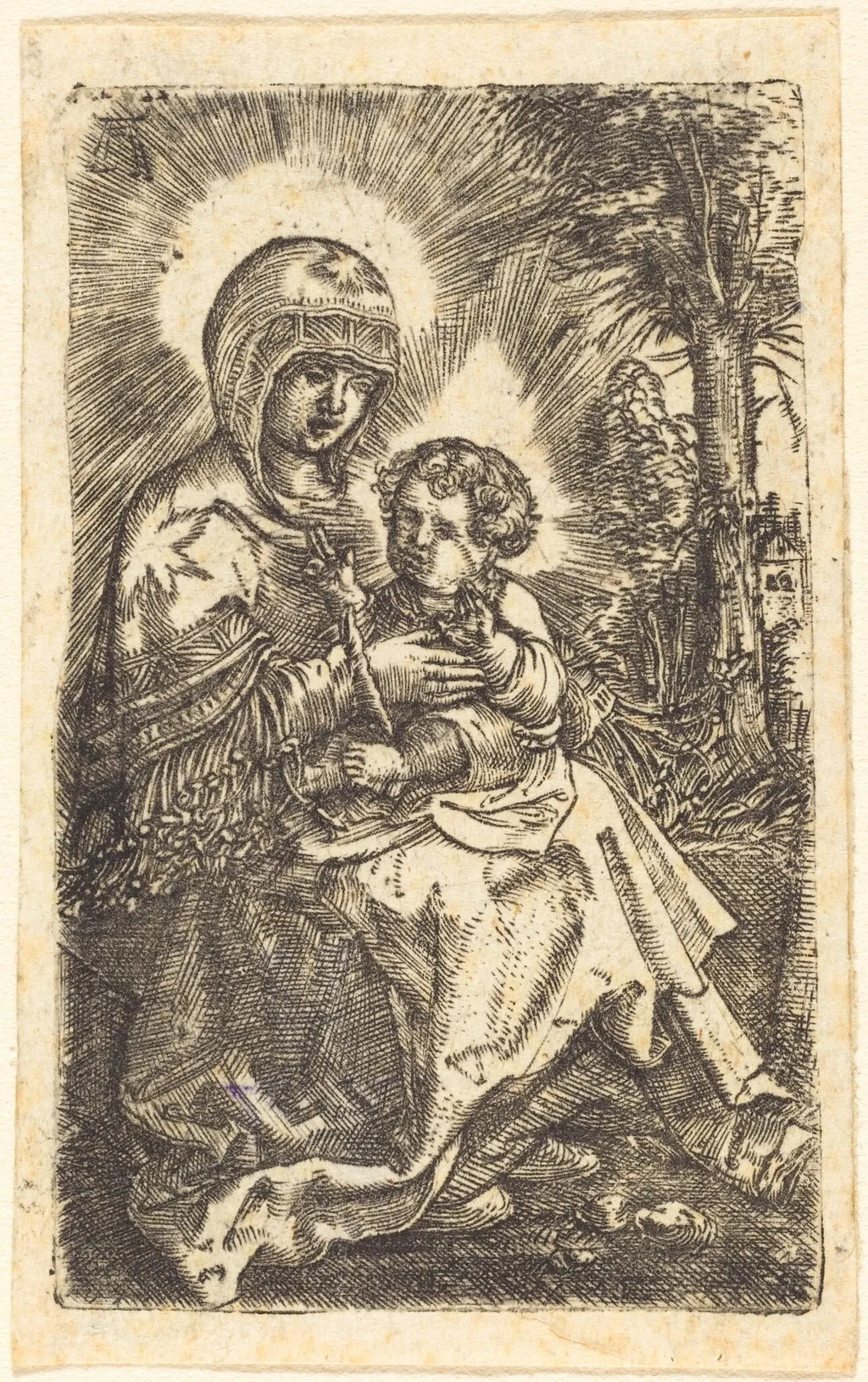 The Beautiful Virgin of Regensburg Seated in a Landscape, by Albrecht Altdorfer, ink, 1520