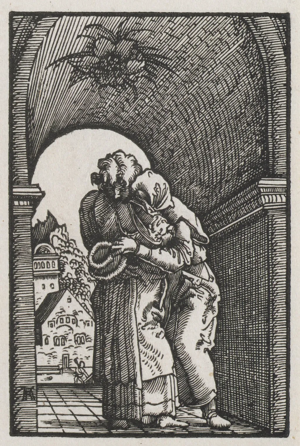 The Fall and Redemption of Man: The Embrace of Joachim and Anne at the Golden Gate, by Albrecht Altdorfer, 1513