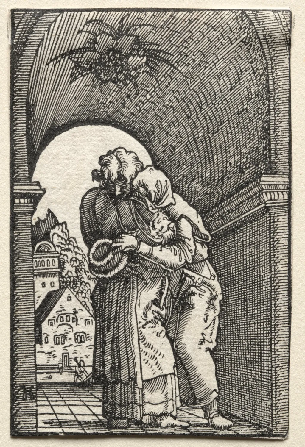 The Fall and Redemption of Man: The Embrace of Joachim and Anne at the Golden Gate, by Albrecht Altdorfer, 1515
