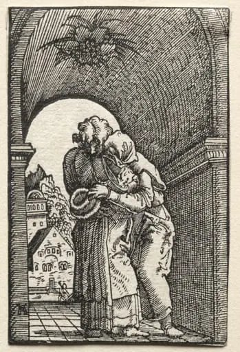The Fall and Redemption of Man:  The Embrace of Joachim and Anne at the Golden Gate, by Albrecht Altdorfer