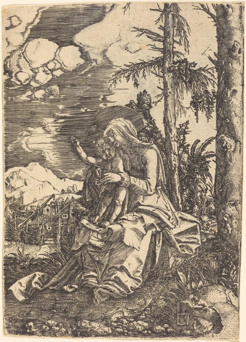 The Virgin with the Blessing Child in a Landscape, by Albrecht Altdorfer, ink, 1515