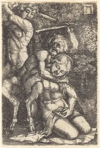 Two Satyrs Fighting about a Nymph, by Albrecht Altdorfer