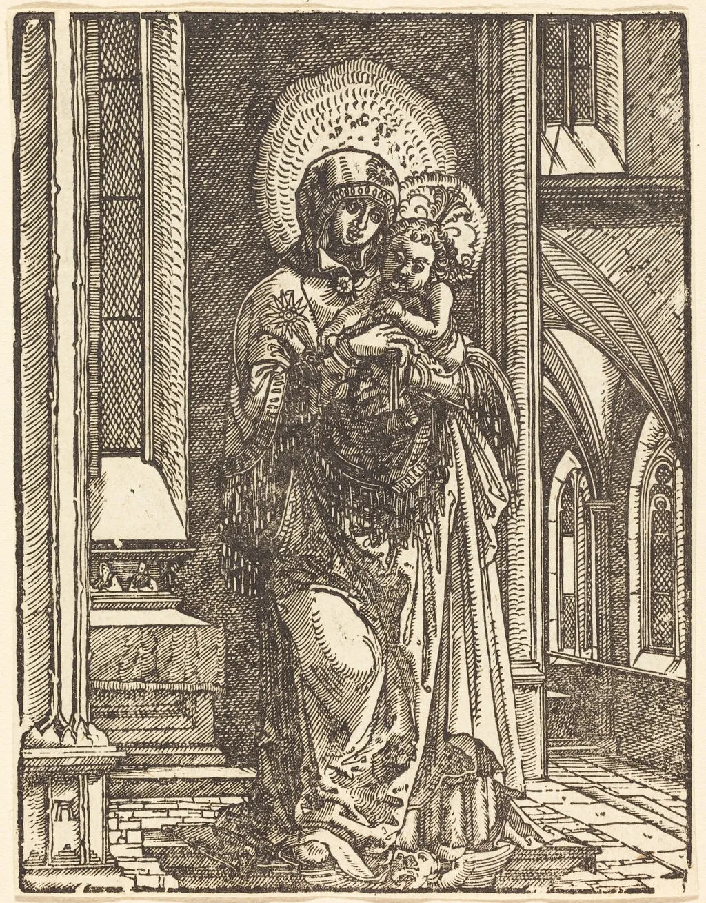 Virgin and Child in a Church, by Albrecht Altdorfer, ink, 1519