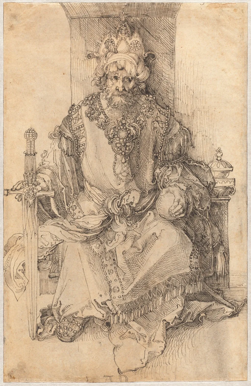 An Eastern Ruler Seated on His Throne, by Albrecht Dürer, ink, 1495