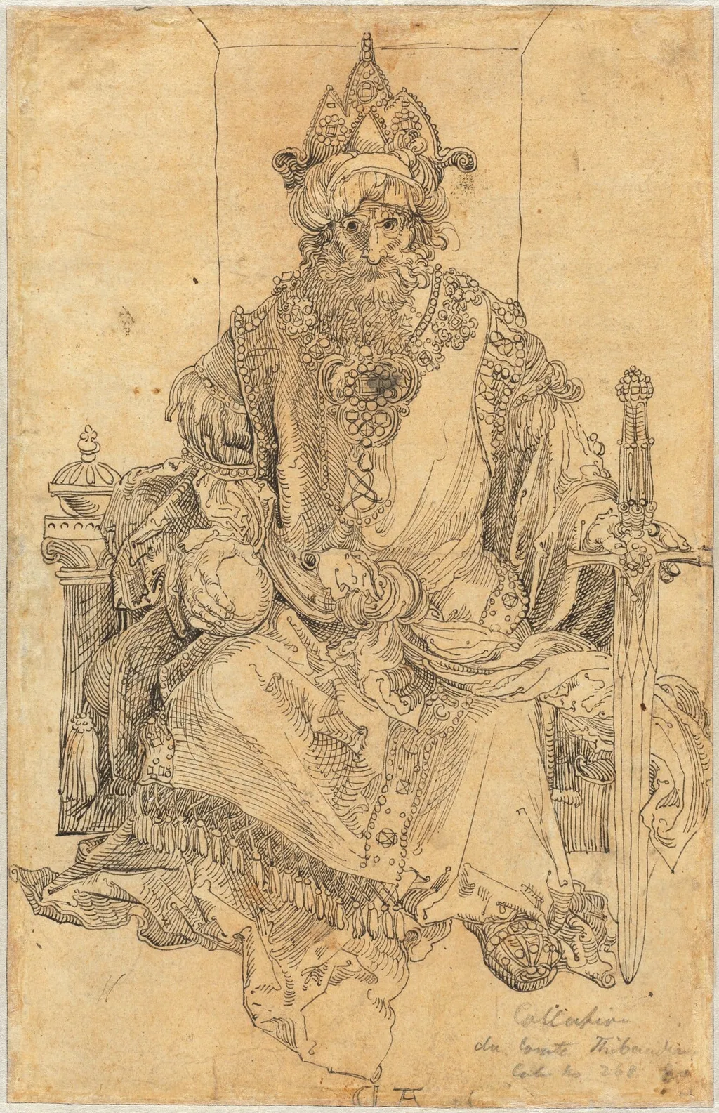 An Eastern Ruler Seated on His Throne, by Albrecht Dürer, ink, 1495