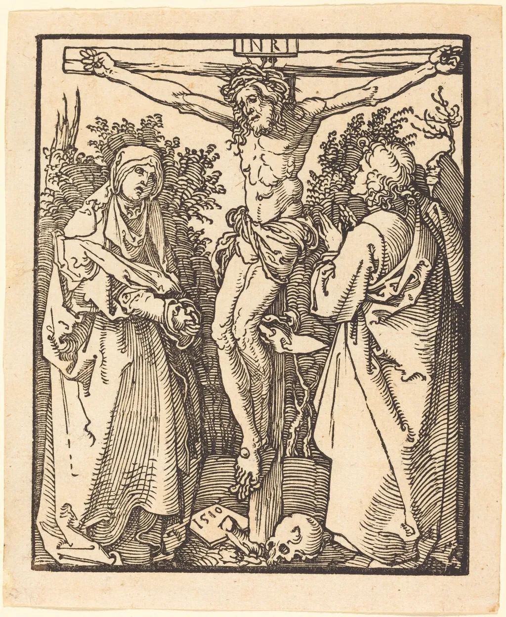 Christ on the Cross with Mary and Saint John, by Albrecht Dürer, ink, 1510