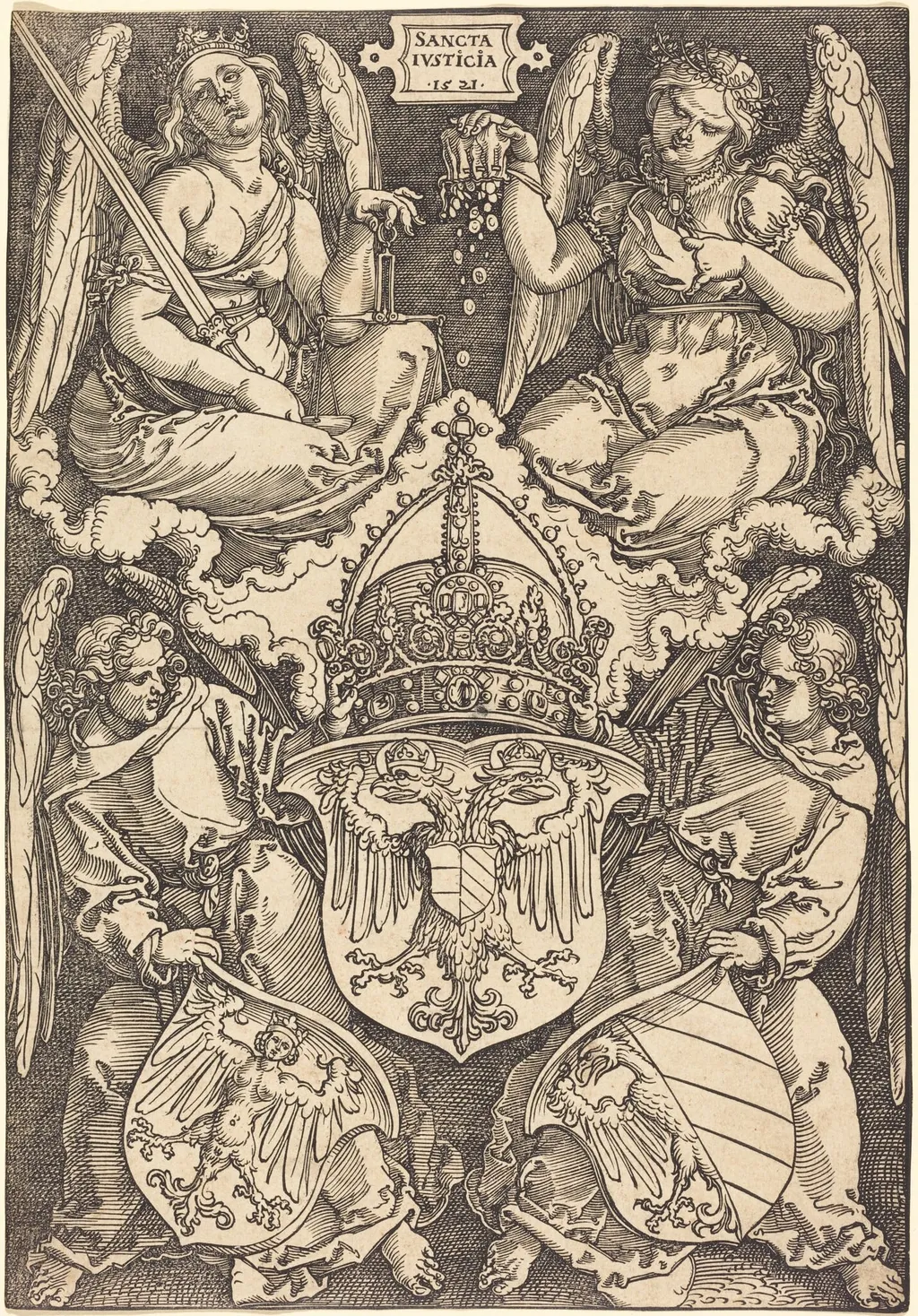 Coat of Arms of the German Empire and Nuremberg City, by Albrecht Dürer, ink, 1521